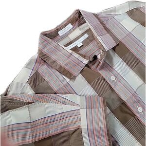 Perry Ellis Men's LONG Sleeve Color Block Button Down Shirt Cowmboy Pride XL
